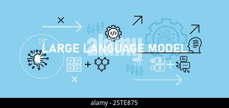 Grand modèle de langage LLM conceptuel traitement de grandes données apprentissage intelligent technologie moderne algorithme de programmation concept de conception d'icône de système d'information de système d'information Illustration de Vecteur