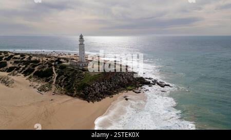 Vue aérienne du phare de Trafalgar à Barbate, Andalousie Banque D'Images