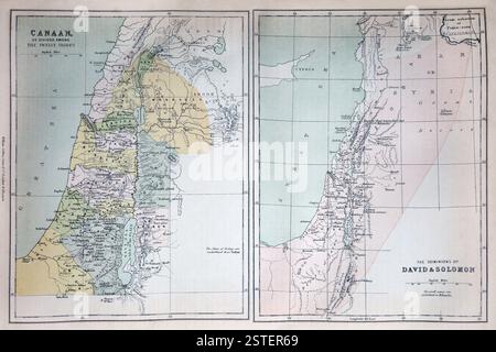 Cartes de Canaan comme divisé entre les douze tribus si Israël et une carte des dominions de David et Salomon de l'Antique 19ème siècle l'an pratique Banque D'Images