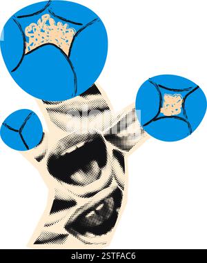 Illustration vectorielle découpée par collage demi-teinte de fleurs Illustration de Vecteur