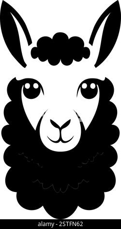 Lama, illustration d'alpaga en couleurs de tons noir et blanc Illustration de Vecteur