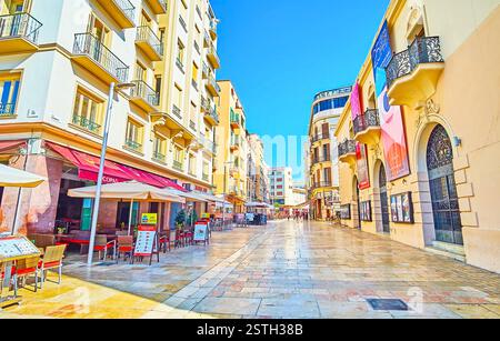 MALAGA, ESPAGNE - 26 septembre 2019 : Calle Alcazabilla (rue) est l'un des célèbres endroits avec des magasins, cafés, restaurants, pays historique Banque D'Images