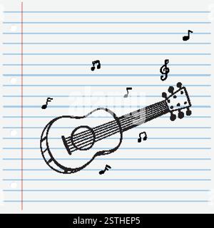 Illustration d'une guitare avec des notes de musique flottantes Illustration de Vecteur