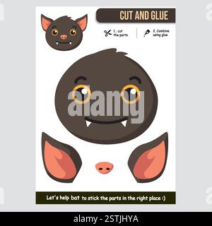 Adorable activité artisanale de chauve-souris pour les enfants avec découpe et jeu de colle Illustration de Vecteur
