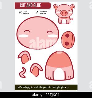 Illustration vectorielle adorable d'un cochon mignon pour les enfants jeu de papier éducatif Illustration de Vecteur