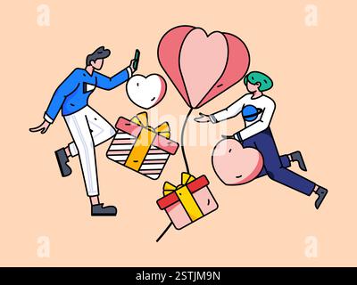 Joyeuse Saint-Valentin concept de vecteur de caractère plat illustration dessinée à la main Illustration de Vecteur