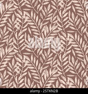 Feuilles de palmier, motif végétal naturel de feuillage, motif vectoriel répétitif sans couture, couleurs brunes Illustration de Vecteur