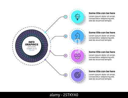 Modèle d'infographie avec icônes et 4 options ou étapes. Cercles connectés. Peut être utilisé pour la mise en page de flux de travail, le diagramme, la bannière, la conception Web. Illustration vectorielle Illustration de Vecteur