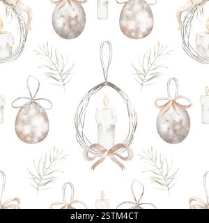 Bougies de Pâques modèle sans couture. Fond religieux aquarelle pour textiles de vacances ou papier d'emballage. Conception pour les produits de Pâques et le papier peint. Banque D'Images