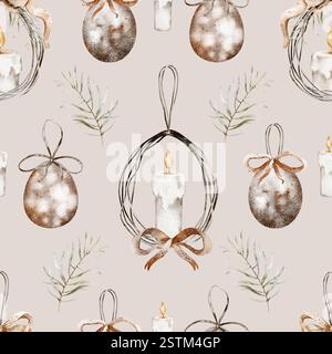 Bougies de Pâques modèle sans couture. Fond religieux aquarelle pour textiles de vacances ou papier d'emballage. Conception pour les produits de Pâques et le papier peint. Banque D'Images