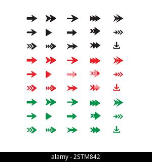 Collection colorée d'icônes de flèche |icônes de flèche Set dessins noir, rouge et vert Illustration de Vecteur