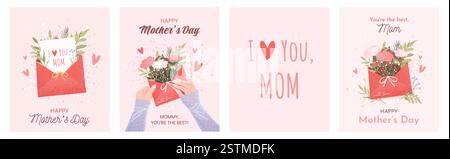 Bonne fête des mères. Jeu de cartes de vœux verticales Illustration de Vecteur