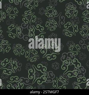 Motif vert foncé avec mandalas. Éléments décoratifs vintage se répandant. Tuile dessinée à la main dans le style ottoman. Islamique, arabe Banque D'Images