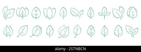 Une collection d'icônes de feuilles minimalistes dans un style de contour dégradé. Idéal pour les conceptions écologiques, la marque botanique et les illustrations modernes de la nature. Illustration de Vecteur