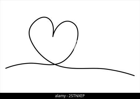 Dessin de symbole de signe de coeur et d'amour continu d'une ligne isolé sur l'illustration d'art de fond blanc Illustration de Vecteur