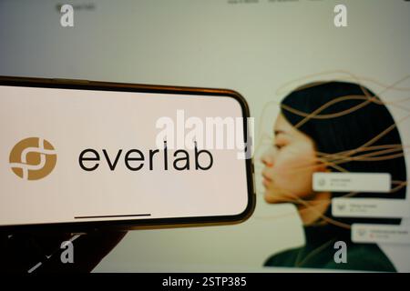 Roosendaal, pays-Bas - 19 février 2025 : un téléphone portable affichant le logo d'Everlab, avec le site Web de l'entreprise en arrière-plan. Banque D'Images