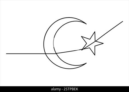 Dessin continu d'une ligne de lune en croissant et étoile Ramadan isolé sur fond blanc illustration d'art vectoriel Illustration de Vecteur