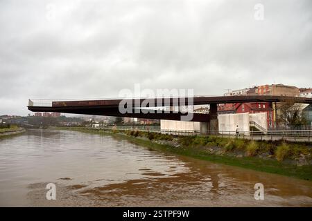 Le pont de la Grapa est une passerelle piétonne moderne reliant la ville d'Avilés, dans les Asturies, en Espagne, au célèbre Niemeyer Center. Avec son élégant et con Banque D'Images