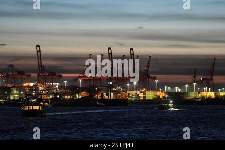 Hambourg, Allemagne. 19 février 2025. Un ferry portuaire HVV circule sur l'Elbe en passant par le port de Hambourg. Crédit : Marcus Brandt/dpa/Alamy Live News Banque D'Images