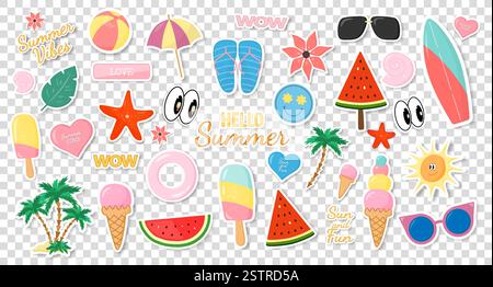 Une collection d'autocollants ou d'icônes de dessin animé sur un fond rose. Illustration de Vecteur