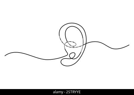Dessin continu d'une ligne de l'oreille humaine isolé sur fond blanc illustration vectorielle Illustration de Vecteur