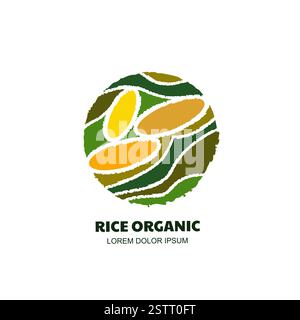 Concept d'emblème de signe de logo de riz. Champs de riz dessinés à la main abstrait et grain en forme de cercle. Crayon de crayon vectoriel, conception d'icône de craie pour la farine organique PA Illustration de Vecteur