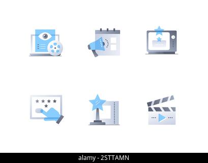 Prix et premières de films - ensemble d'icônes de style design plat Illustration de Vecteur