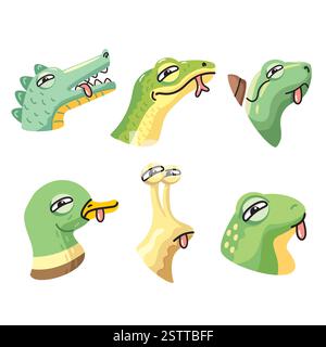 Illustration vectorielle de dessin animé animal mettant en vedette des animaux avec des langues dans un paquet ludique. Illustration de Vecteur