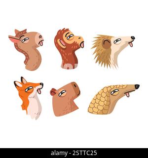 Animaux de bande dessinée avec leurs langues dehors, emballés dans une illustration vectorielle amusante pour les enfants. Illustration de Vecteur