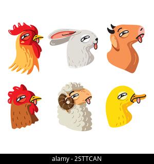 Animaux de bande dessinée vectoriels avec des langues dehors, regroupés dans un design amusant et ludique. Illustration de Vecteur