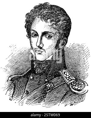 Portrait de Carl Theodor Koerner - un poète et soldat allemand. Illustration du XIXe siècle. Banque D'Images