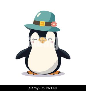 Mignon pingouin portant un chapeau. Illustration vectorielle de dessin animé mignon Illustration de Vecteur