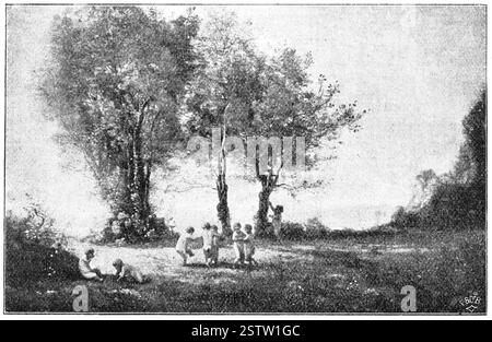 Ronde d'amour. Sunrise, par un peintre français de Jean-Baptiste-Camille Corot Banque D'Images