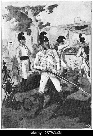 Régiment d'infanterie allemand de l'armée unie d'Autriche-Hongrie (1805). Illustration du XIXe siècle. Allemagne. Backgrou blanc Banque D'Images