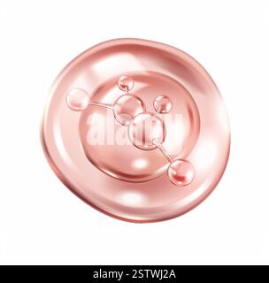 Molécules de collagène rose à l'intérieur de bulle transparente illustration vectorielle réaliste. Traitements de rajeunissement de la peau objet 3d sur fond blanc Illustration de Vecteur