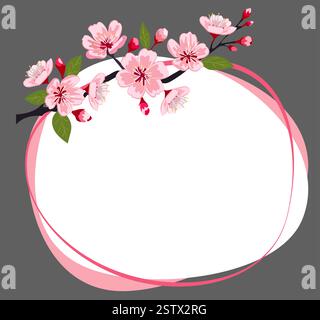 Belle illustration vectorielle de fleurs de cerisier avec des pétales roses et des feuilles vertes, parfaite pour des motifs ou des arrière-plans à thème printanier Illustration de Vecteur