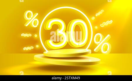 Offre spéciale méga solde, bannière Neon 30. Promotion sur le tableau d'affichage. Illustration vectorielle Illustration de Vecteur