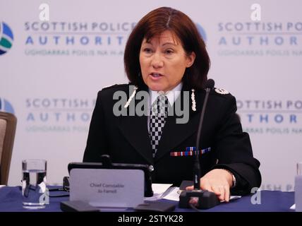 Le chef de la police JO Farrell à la réunion de l'autorité de police écossaise au Grand Hall, Merchants House à Glasgow. Date de la photo : jeudi 20 février 2025. Banque D'Images