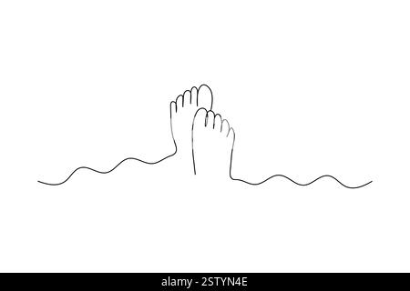 Semelle du pied dessin à une seule ligne continue et conception vectorielle de contour isolé Illustration de Vecteur