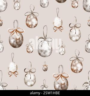 Motif de Pâques avec des œufs de caille avec arc. Illustration aquarelle du fond de Pâques pour le papier d'emballage de vacances ou la conception textile. Dessin oeuf de Pâques Banque D'Images