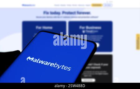 Dhaka, Bangladesh- le logo Malwarebytes est affiché sur le smartphone. Banque D'Images