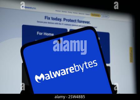 Dhaka, Bangladesh- le logo Malwarebytes est affiché sur le smartphone. Banque D'Images