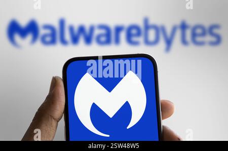 Dhaka, Bangladesh- le logo Malwarebytes est affiché sur le smartphone. Banque D'Images