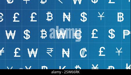 Image de symboles de devise sur fond bleu Banque D'Images