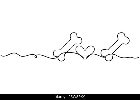 Dessin continu d'une ligne d'os de chien de l'illustration vectorielle de contour Illustration de Vecteur