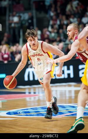 RIGA, Lettonie. 20 février 2025. Match qualificatif FIBA Eurobasket entre l'équipe Lettonie et l'équipe Espagne. Crédit : Gints Ivuskans/Alamy Live News Banque D'Images