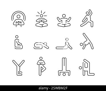 Jeu d’icônes de yoga Illustration de Vecteur