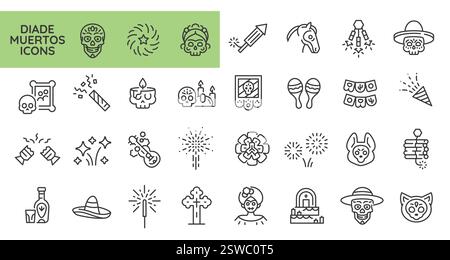 Jeu d'icônes dia de Muertos Illustration de Vecteur