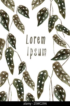 Feuilles de verdure. Aquarelle verte feuilles cadre carré tons terreux dans le style monochrome. Composition pour invitations, cartes, emballages, vacances Banque D'Images