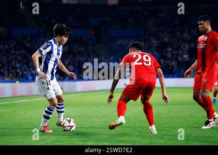 Saint-Sébastien, Espagne. Crédit : D. 20 février 2025. Takefusa Kubo (Sociedad) Football/Soccer : UEFA Europa League match entre Real Sociedad 5-2 FC Midtjylland au Reale Arena de San Sebastian, Espagne. Crédit : d . Nakashima/AFLO/Alamy Live News Banque D'Images